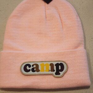 camp (in camo) Patched Knit Cuffed Beanie in Soft Pink